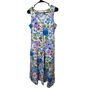 Vintage Chadwicks Womens Floral Button Front Sleeveless Maxi Dress White Blue 6P
